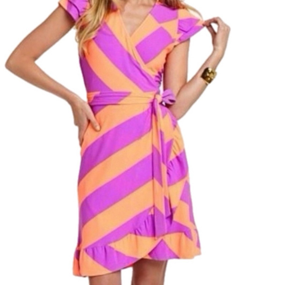 LILLY PULITZER Adriel Always A Party Dress Short Sleeve Wrap‎ Around Mini small